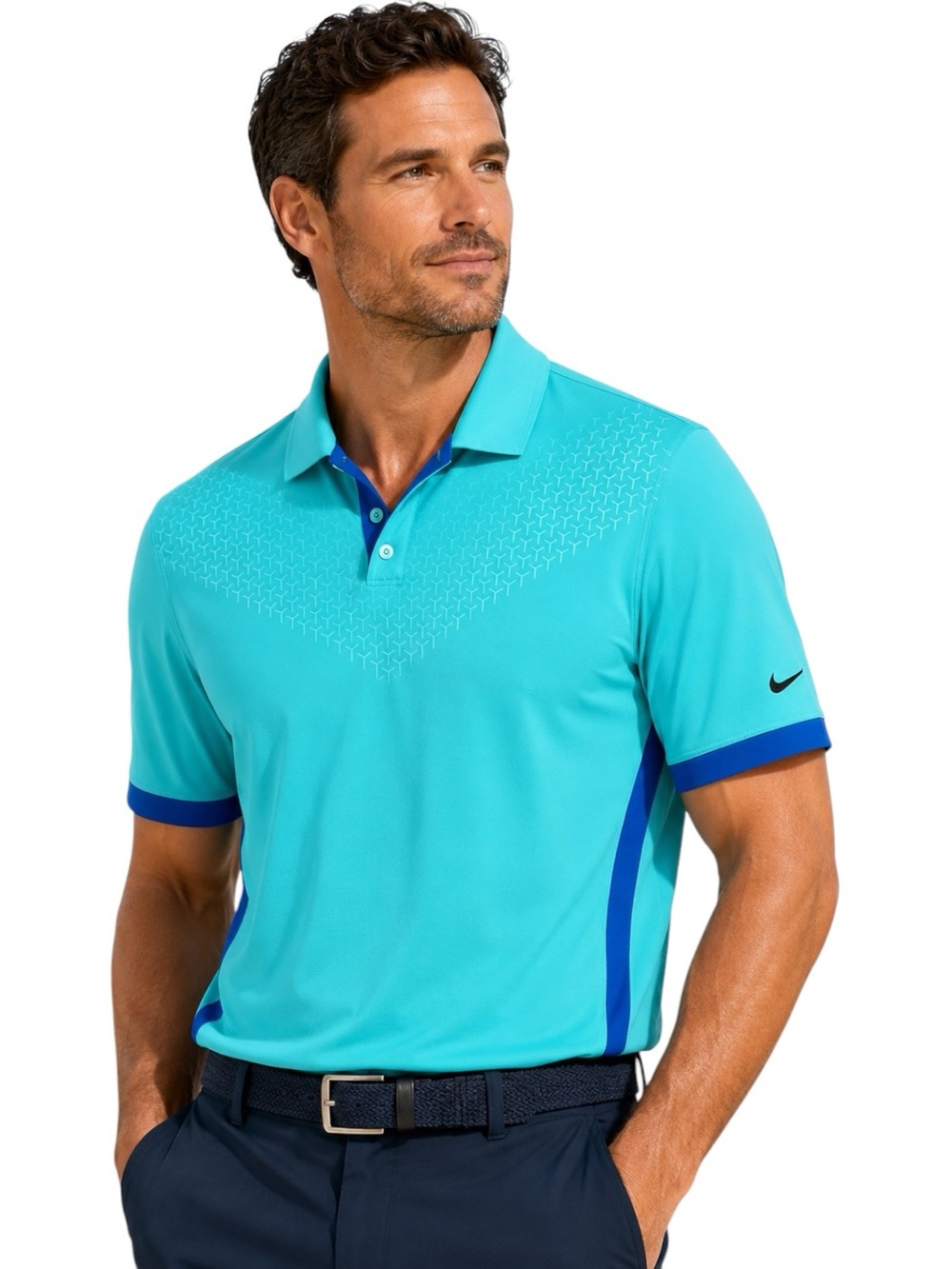 Nike Golf Dri-Fit Turquoise Men’s Polo with Royal Blue Trim Size L Performance